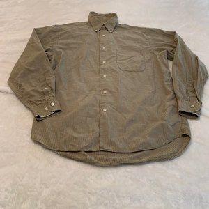Eddie Bauer Cream and Green Checked Button Down Long Sleeve Shirt Size M